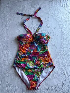 Lauren Ralph Lauren Tropical Floral Ruched One Piece Swimsuit Size 10